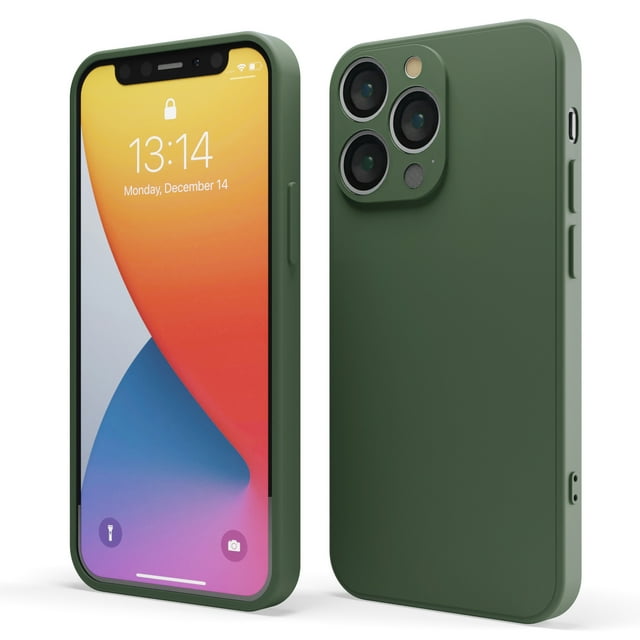 Red Ember Shockproof Case for iPhone, Ultra Slim Protective Liquid Silicone Matte Finish Phone Case - iPhone 13 Pro - Dark Green
