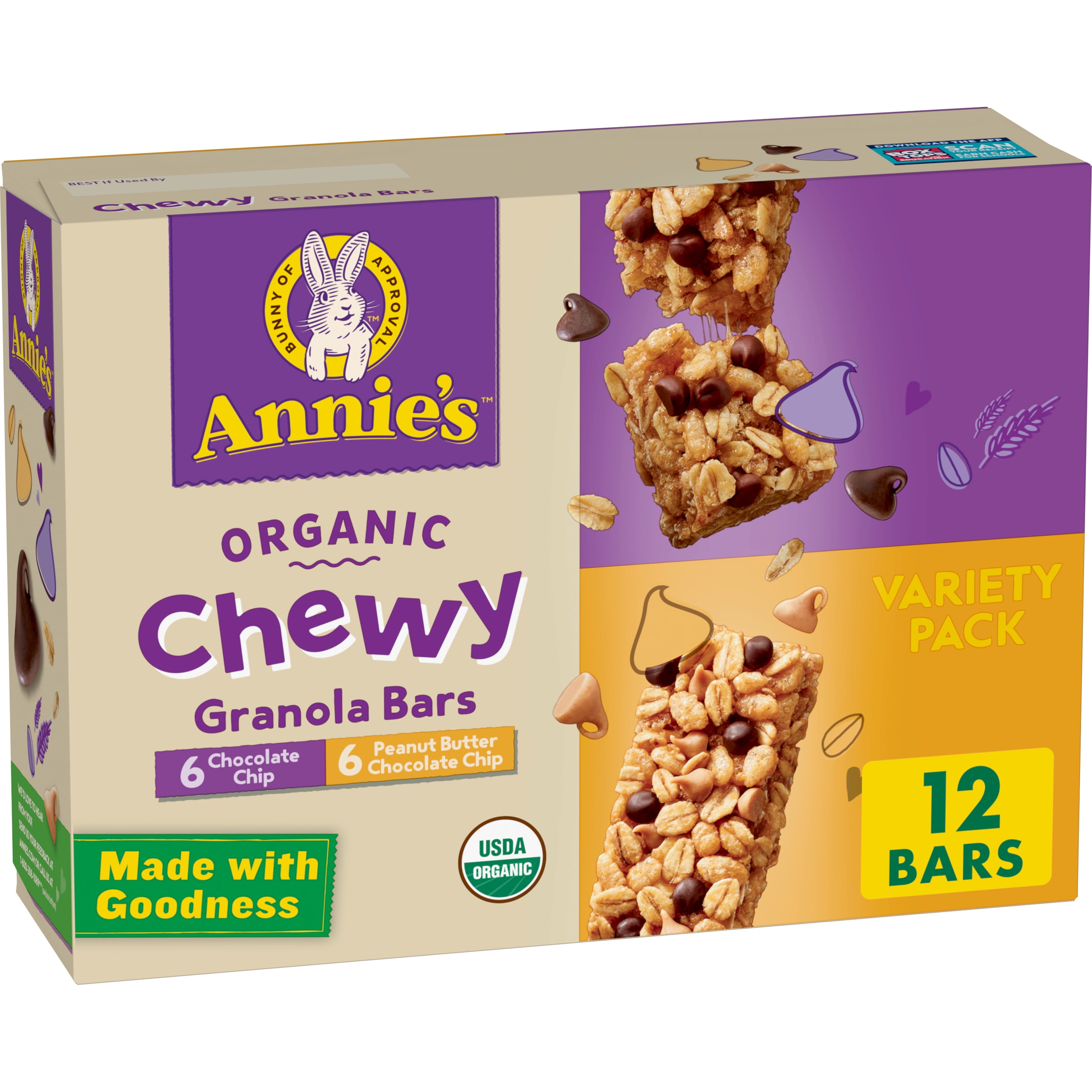 (2 pack) Annie's Organic Chewy Granola Bars, Peanut Butter Chocolate Chip, 12 ct