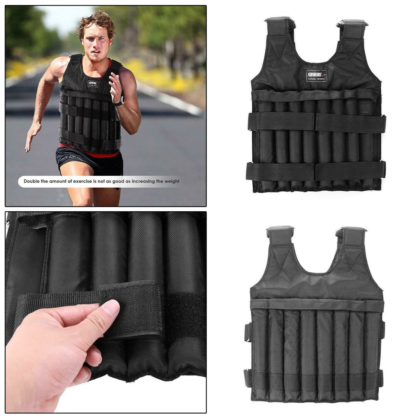 Adjustable Weighted Vest for Men & Women, Up to 110LB Fitness Body Weight Vest, Black Workout Training Vest for Running Jogging Walking Exercise