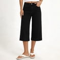 thumbnail image 3 of ZKunhua Womens High Waist Denim Wide Leg Capri Pants Casual Stretch Jean Cropped Trousers with Pockets, 3 of 8