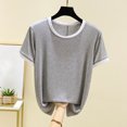 thumbnail image 2 of Annhoo Pajama Tops for Women Spring Summer Block Color Crewneck Loose Short Sleeve Shirts Soft Comfy Clothes, 2 of 3