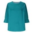 thumbnail image 4 of Womens 3/4 Sleeve Tops and Blouses Dressy Fashion Pleated Top Solid Color Crew Neck Shirts Ruffle Flare Sleeve Top Clearance Deals Sales, 4 of 6