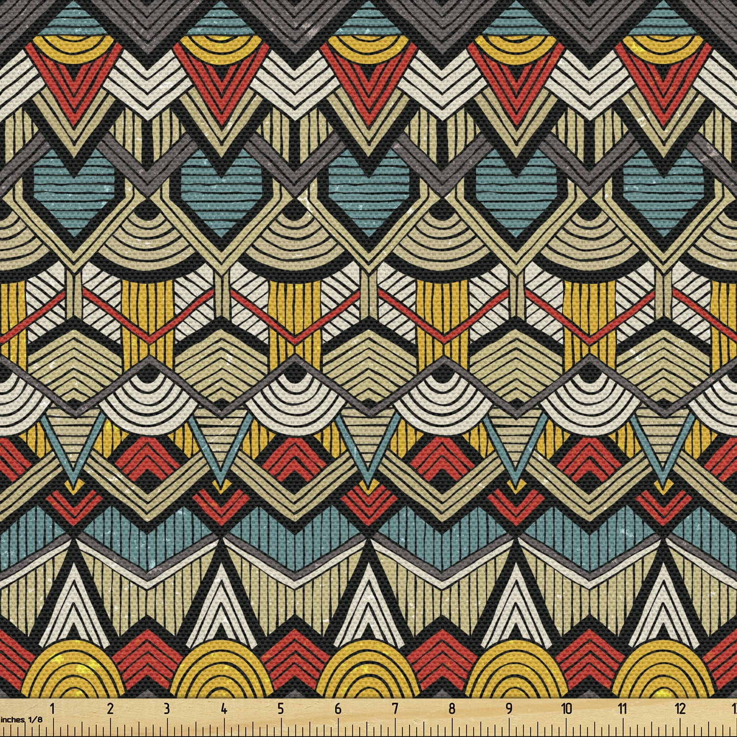 African Fabric by the Yard, Chevron Zigzags and Half Circles Folkloric