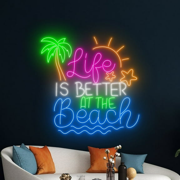 Handmadetneonsign Life Is Better At The Beach Led Sign, Beach Neon Sign, Summer Vibes Wall Decor