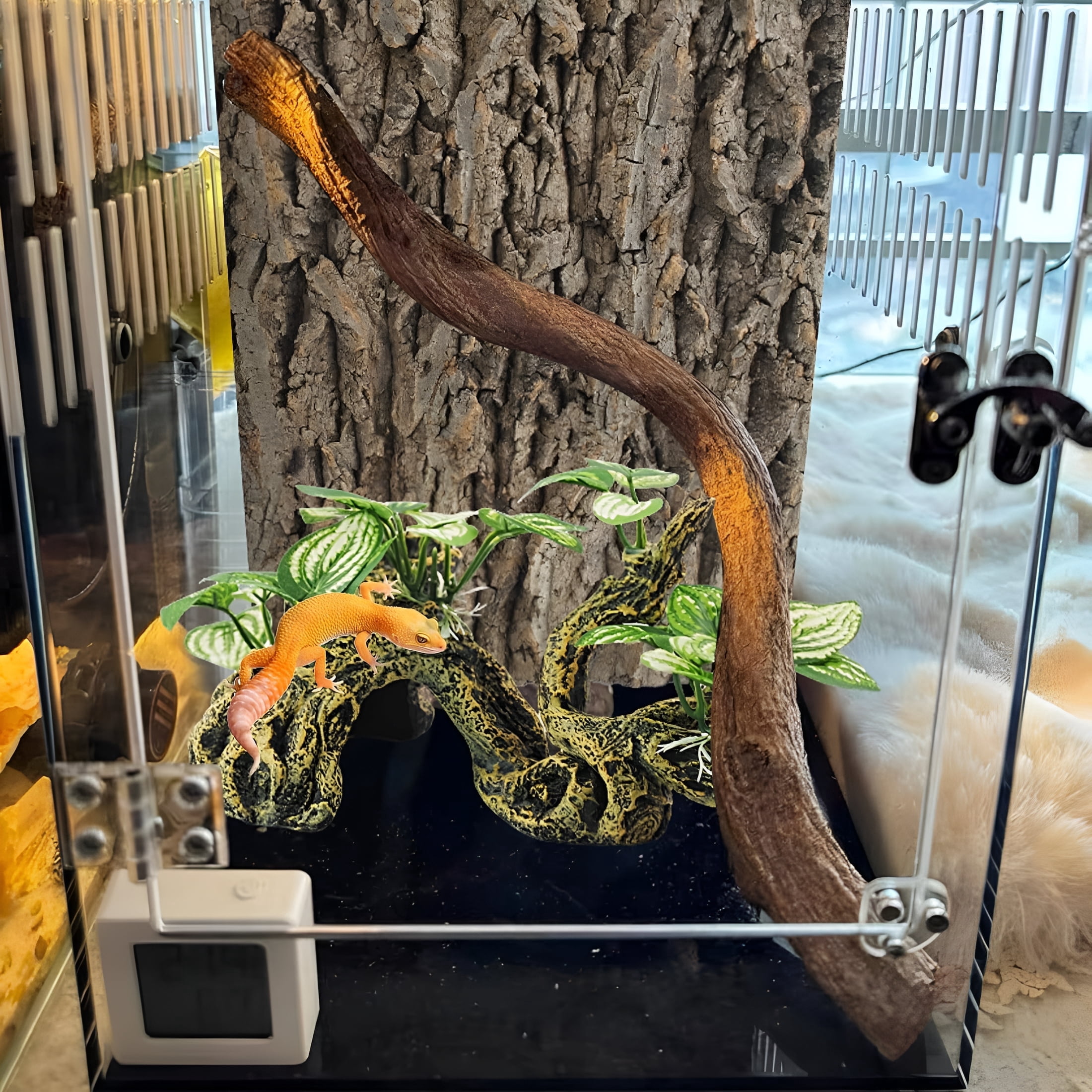 XIBUFE 2026 New Resin Branch for Reptile Tank,Crested Gecko Climbing Branches with Hideout Cave Bearded Dragon Tank Accessories Lizard Terrarium Habitat Plant Decorations for Snake Gecko Spider Frog