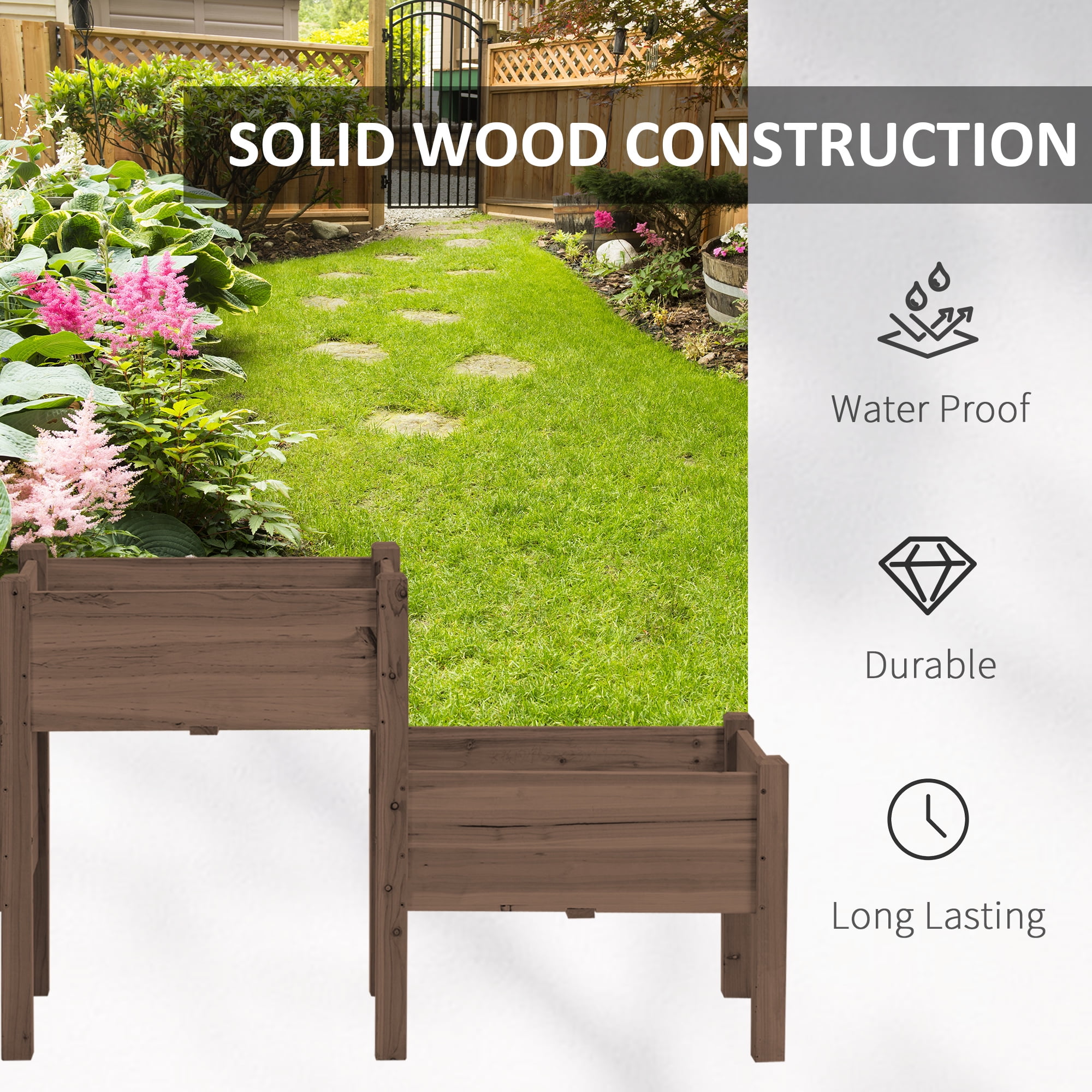 Outsunny 73" x 18" x 32" Raised Garden Bed w/ Three Elevated Planter Box, Freestanding Wooden Plant Stand for Vegetables, Herb, Flowers, Coffee