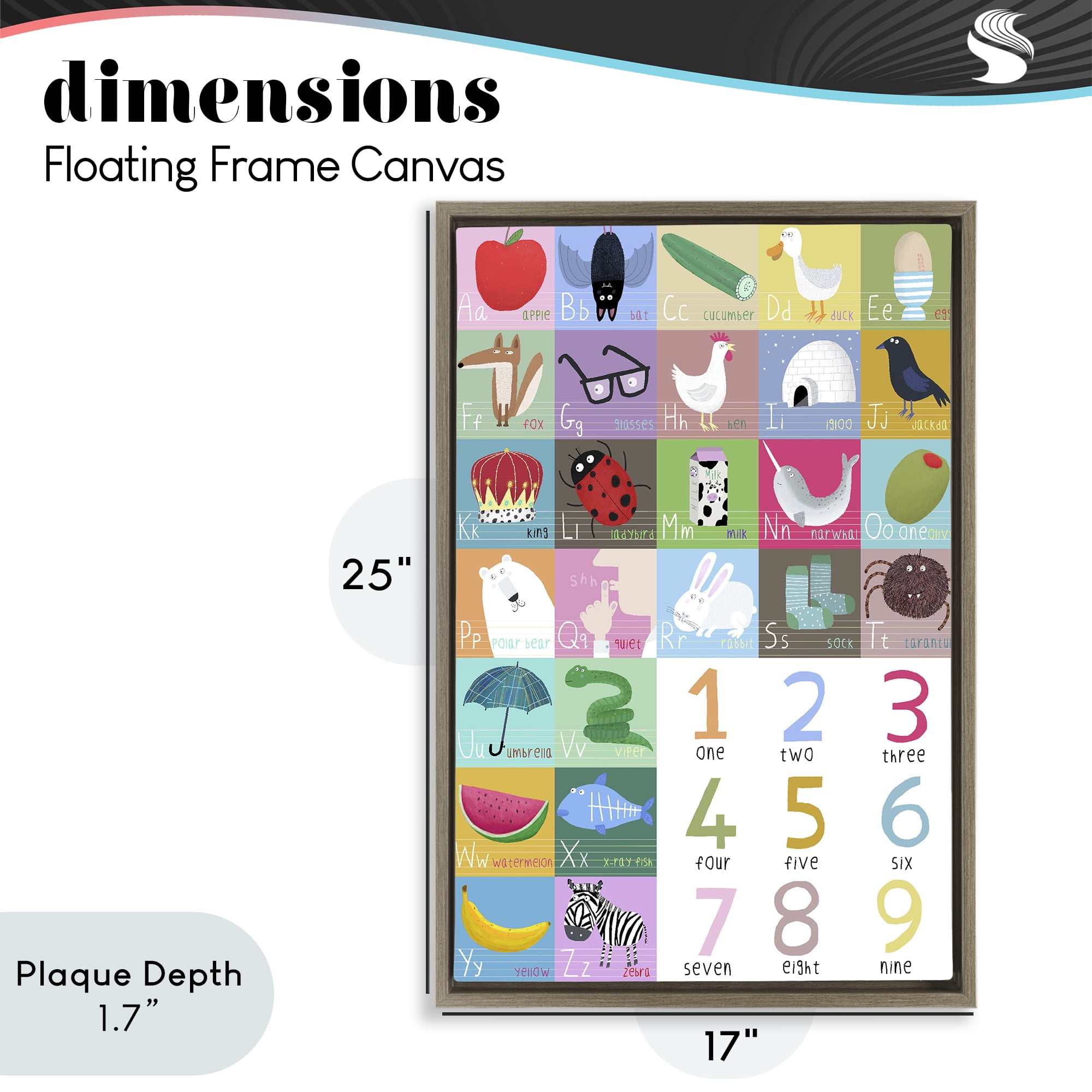 Stupell Industries Counting & Alphabet Learning Brown Framed Floater Canvas Wall Art, design by Carla Daly