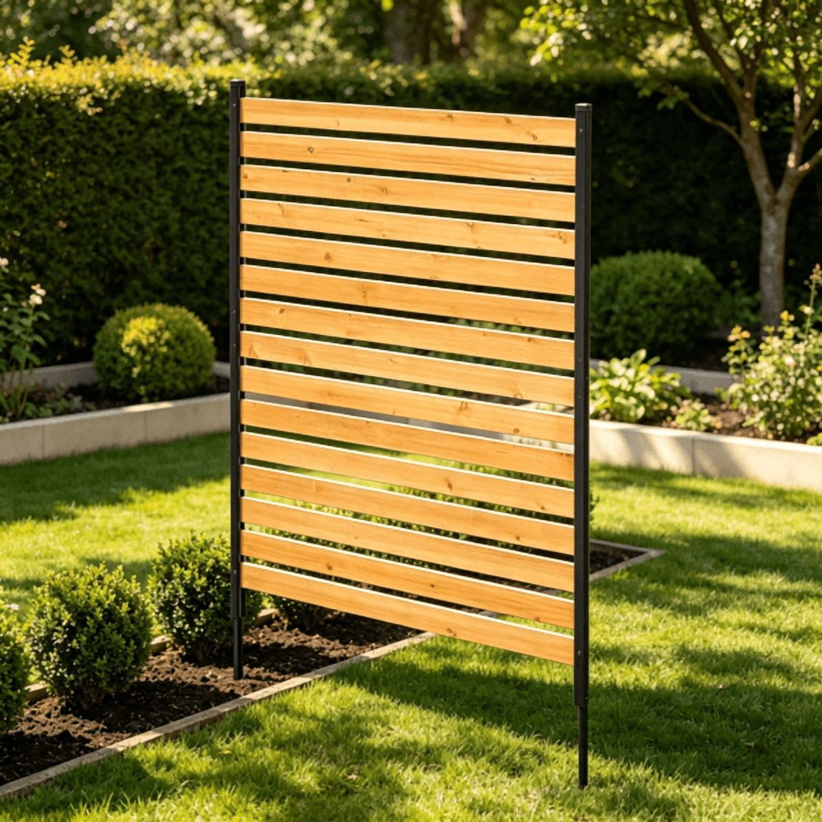 Wood Privacy Fence Panel 39" W x 61" L, AC & Pool Equipment Screen with Metal Stakes, Easy DIY Installation, for Garden & Outdoor Use