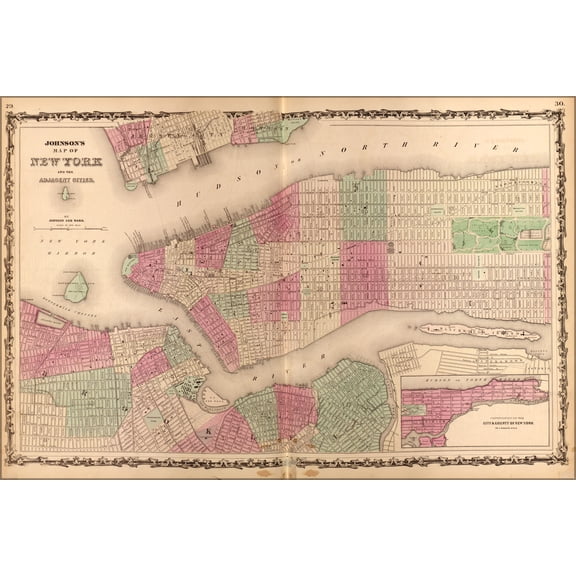 24"x36" Gallery Poster, map of New York city 1862