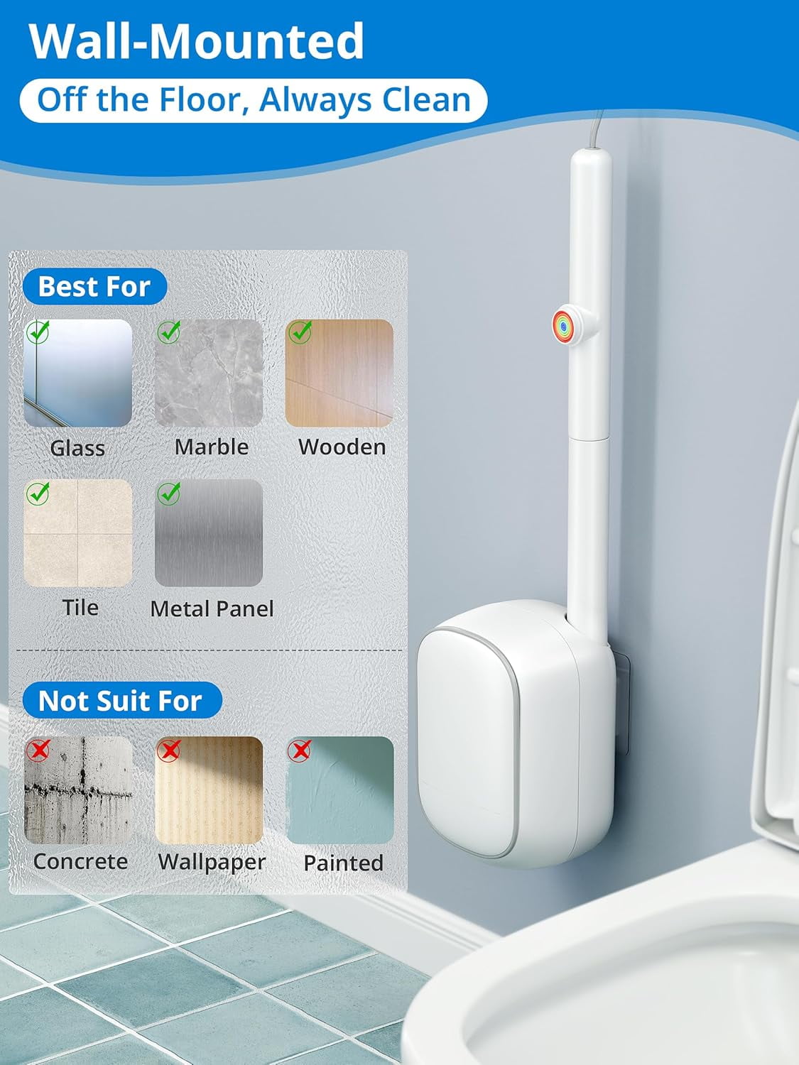 Toilet Cleaner Wand, Disposable Toilet Brush and Holder Set, Toilet Bowl Cleaner Brush, Wall Mounted Toilet Brush Set, Toilet Wand Kit with Refill Heads, Toilet Wand Holder for Home and RV Use