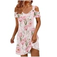 thumbnail image 5 of Rutainlusire Women's Spring Summer Trendy Ombre Floral Cold Shoulder Shift Dress Women's Unstructured Fashion Printed Camisole Beach Dress With Off-shoulder Short-sleeved V-neck Dress, 5 of 5