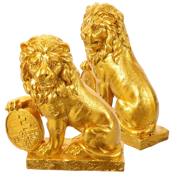 YUYUETIME 2Pcs Lion Sculpture Carving Resin Figurine for Living Room