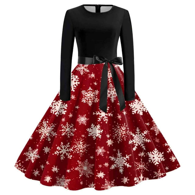 2025 Femmes Convenable Vintage Longue Robe Femmes Décontractée Manche Col Rond Noël Robe Femmes Ménagère Soirée Fête Bal Manche Courte Robe pour Femmes Fête Plage