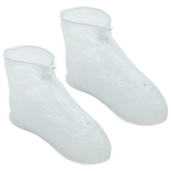 Unique Bargains Pair Unisex Waterproof Reusable Rain Shoe Covers Ankle high top Boots Non-Slip M Matte White