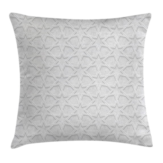 Quatrefoil Throw Pillow Cushion Cover, Fantastic Persian Ethnic Design Made with Stars and Shap Edges on Blurry Backdrop, Decorative Square Accent Pillow Case, 18 X 18 Inches, Dust, by Ambesonne