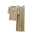 thumbnail image 2 of BRGZLK Women's Lounge Sets 2026 Fashion Casual V-Neck Short Sleeve T-shirt and Wide Leg Pants Lightweight Soft Comfortable Homewear Sets for Daily Beige L, 2 of 5