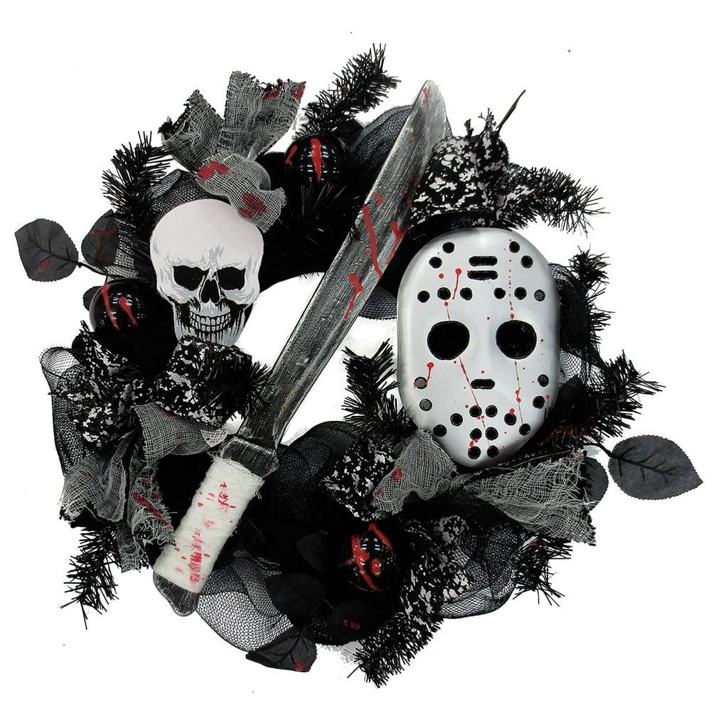 Knife/Mask Mesh Wreath Halloween Decoration