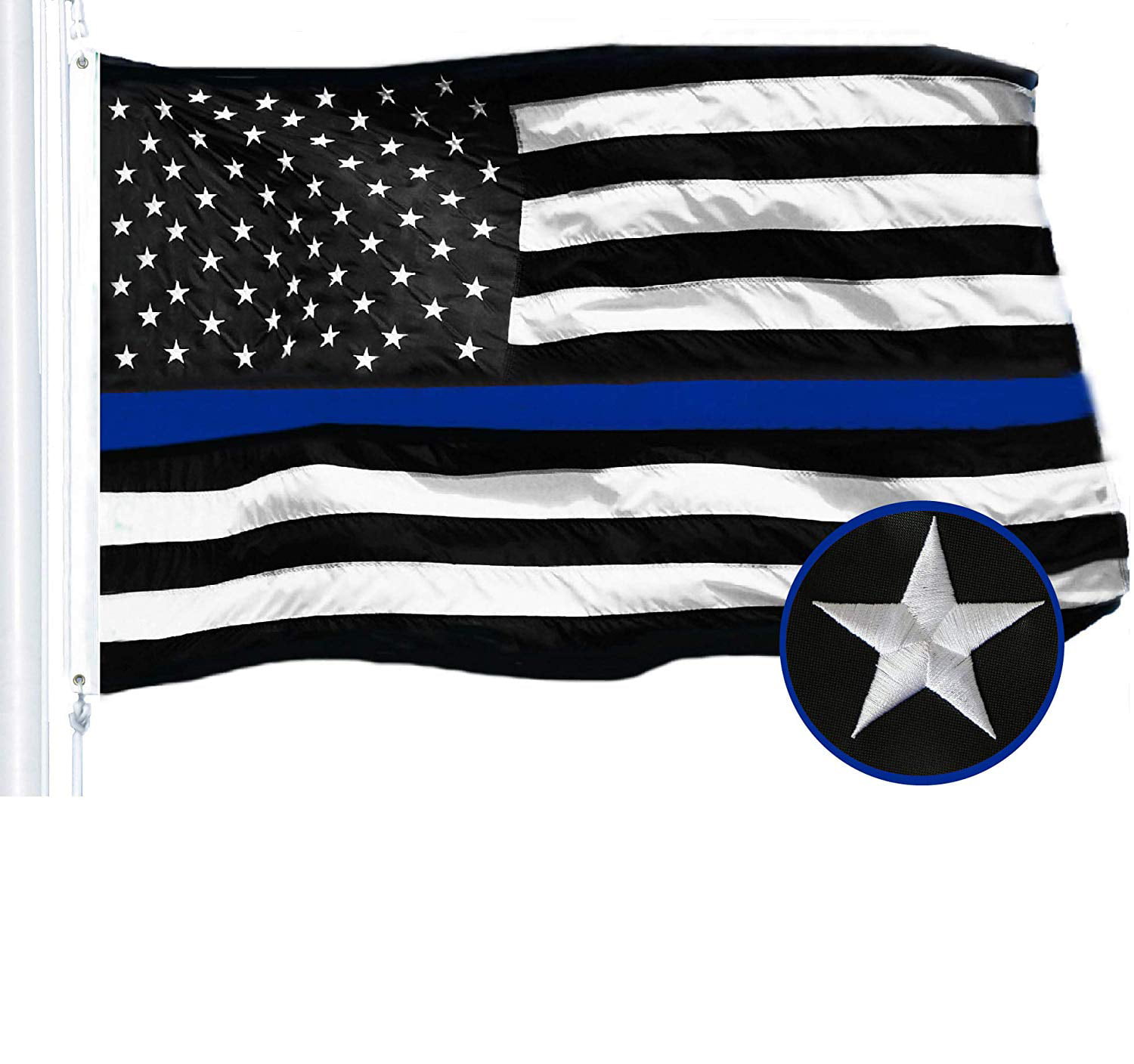 Thin Blue Line American Flag 3x5 US Black & White Police Policemen Support 150D 