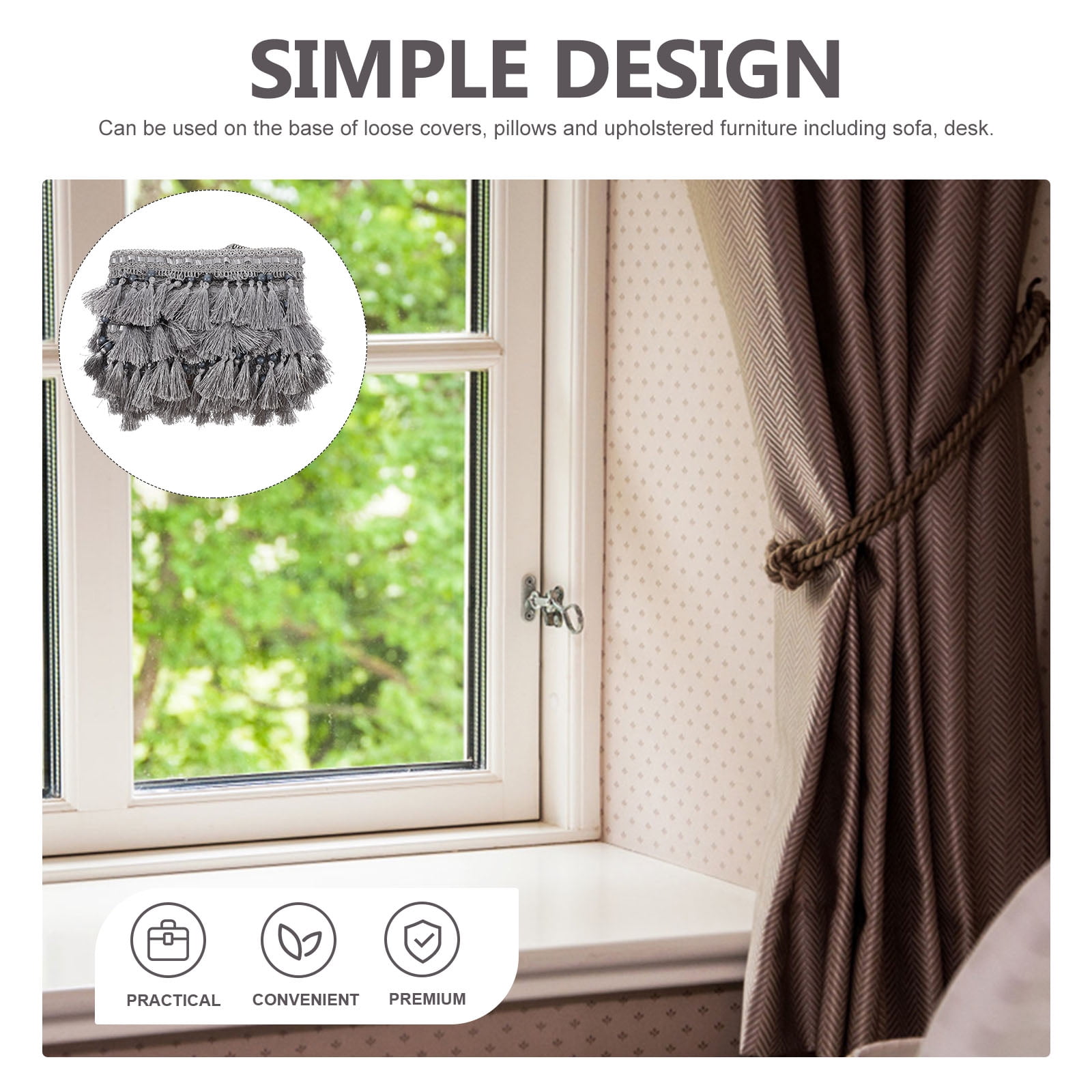 DINHEAROM Grey Polyester Fringe Trim for Curtain Decorative Sewing Sofa Cushion Home Decor