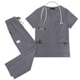 thumbnail image 4 of MLQIDK Scrub Sets for Woman Plus Size Medical Uniforms Stretchy V-Neck Scrub Pants and Tops Scrub Joggers Nursing Uniforms Uniformes De Enfermeras De Mujer Gray XXL, 4 of 6