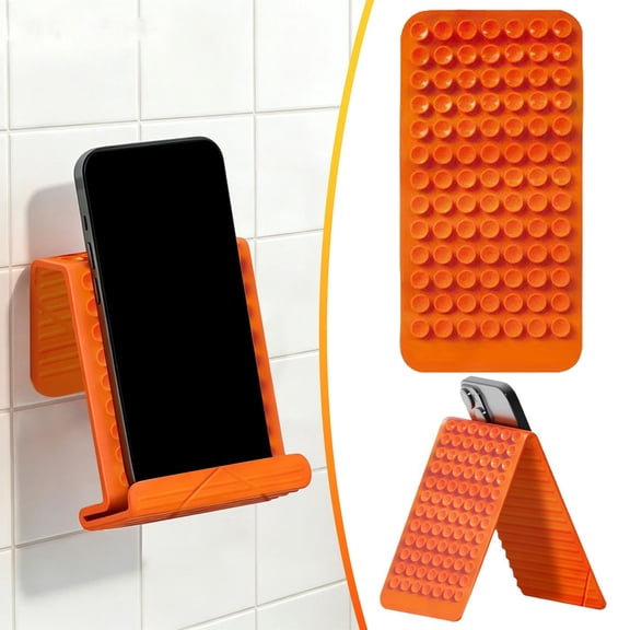 Suction Cup Wall Mount Phone Holder, Reusable Silicone Anti Slip Mobile Stand, No Drill Adhesive Cell Phone Cradle, Shower Bathroom Hands Free Phone Mount for Video Watching, Universal Phone Bracket