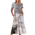 thumbnail image 6 of Penkiiy Women Marble Print Short Sleeve Dress Loose Plain Casual Summer Flowy Tiered Long Maxi Dresses with Pockets 2XL Gray, 6 of 7