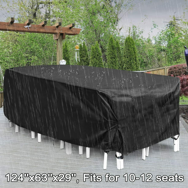 Outdoor Furniture Cover Waterproof Patio Table Covers Heavy Duty Square Garden Table Sofa Seat Cover Uv Resistan Rain Snow Dust Wind Proof Fits For 10 12 Seats 124 X63 X29 Walmart Com Walmart Com