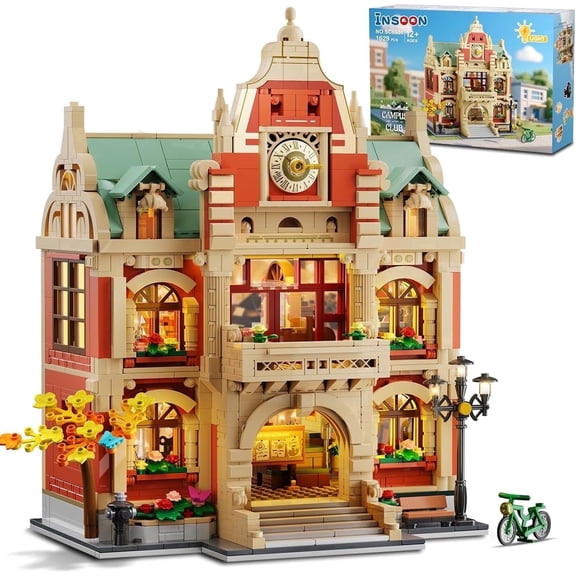 TERRAMUS University Club House Building Set with Light, 1629 Pcs City Campus Architecture Model Home Office Decor Building Blocks Kit, Creative Building Toys for Age 12 