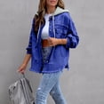 thumbnail image 2 of Women's Distressed Patchwork Mid-Length Denim Jacket Fashion Casual Loose Outerwear Royal Blue M, 2 of 6