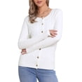 thumbnail image 4 of Suéter Cardigan INSPIRE CHIC para mujer, cuello redondo, con botones, de manga larga, casual, tejido, XS, blanco, 4 of 6