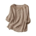 thumbnail image 6 of Women's Casual Embroidered Top and Cotton Linen Long Pants Two Piece Set, Summer Beach Vacation Outfit with High Waist Wide Leg Trousers and Side Pockets for Daily Wear Brown XXL, 6 of 7