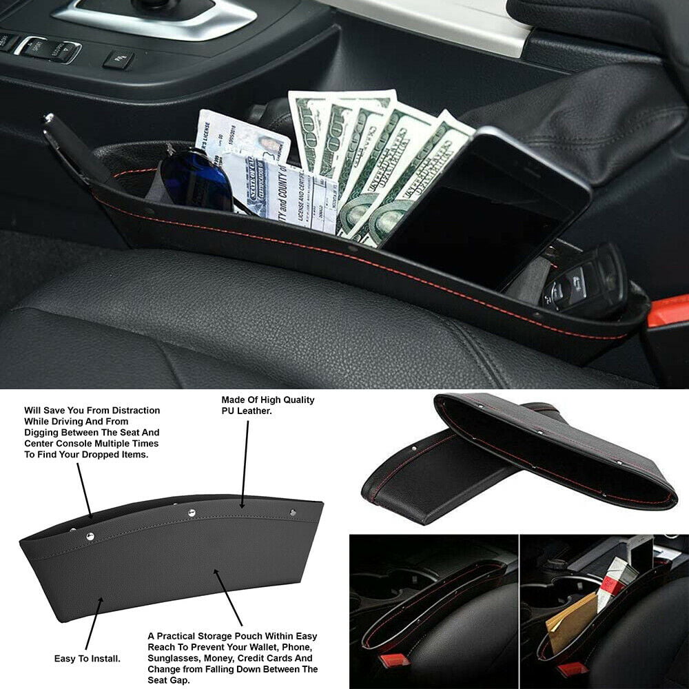 AMOYON Car Seat Gap Filler 2 Pack PU Leather Car Seat Pocket for Car Seat Console Side Organizer Gap Storage Box for Holding Phone Wallet Keys with Non-Slip Mat Black 