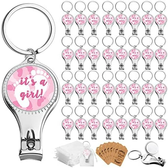 150 Pieces Baby Shower Party Favors for Guests Footprint Bottle Opener Nail Clipper Keychain with Organza Bags Thank Tags Gender Reveal Gifts for Baby Shower