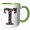 Green/White, variant on 3drose, Pretty Image of Ruby Jeweled Monogram Letter T, 11oz Two-tone Red Mug