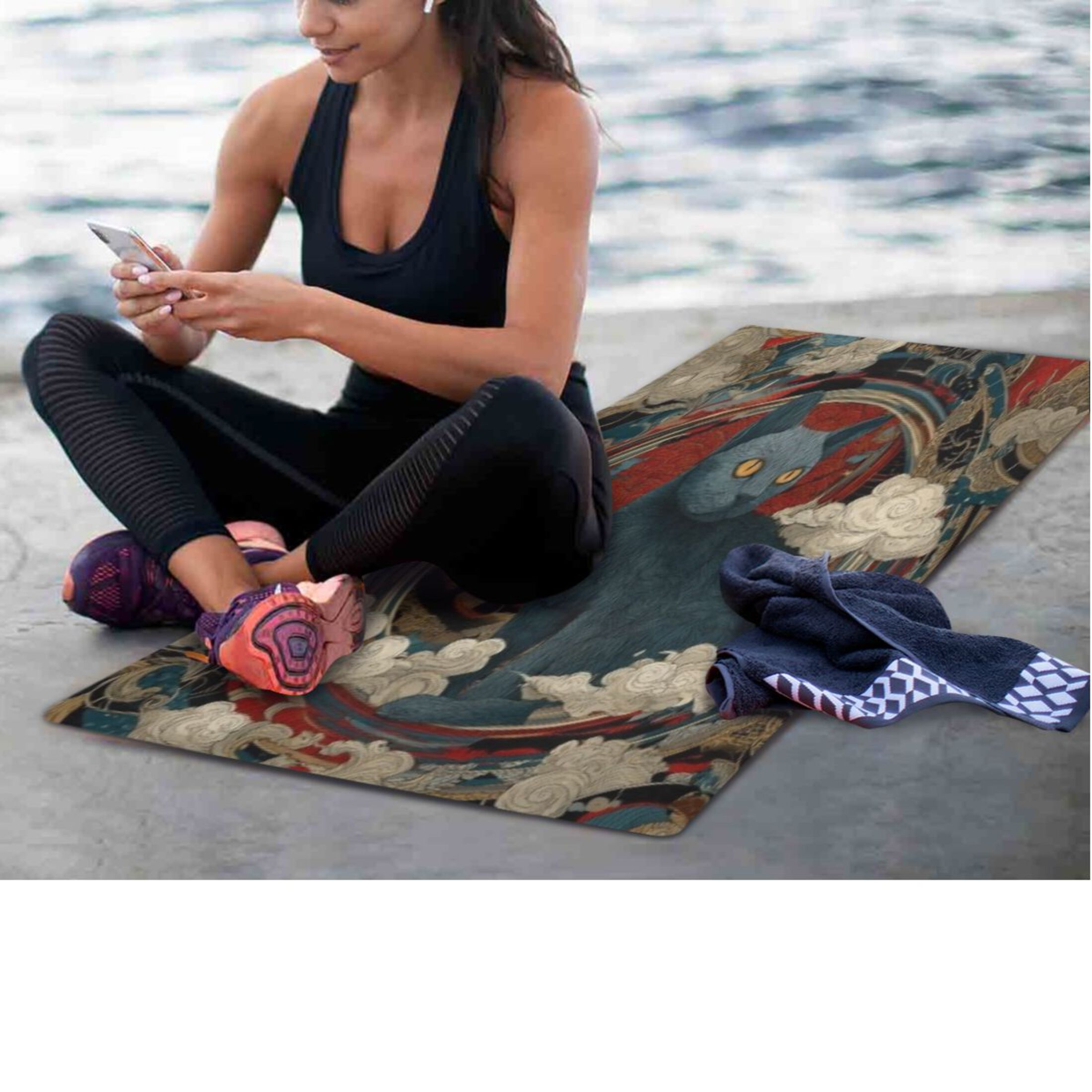 BZSMCE Yoga Mat Women Fitness Mat Ornate Gilded Dark Cat Pattern