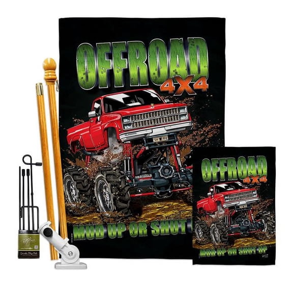 Angeleno Heritage FK130408-P3 Offroad Interests Vehicle 28 x 40 in. Double-Sided Decorative Vertical House Flags Kit for Decoration Banner Garden Yard Gift