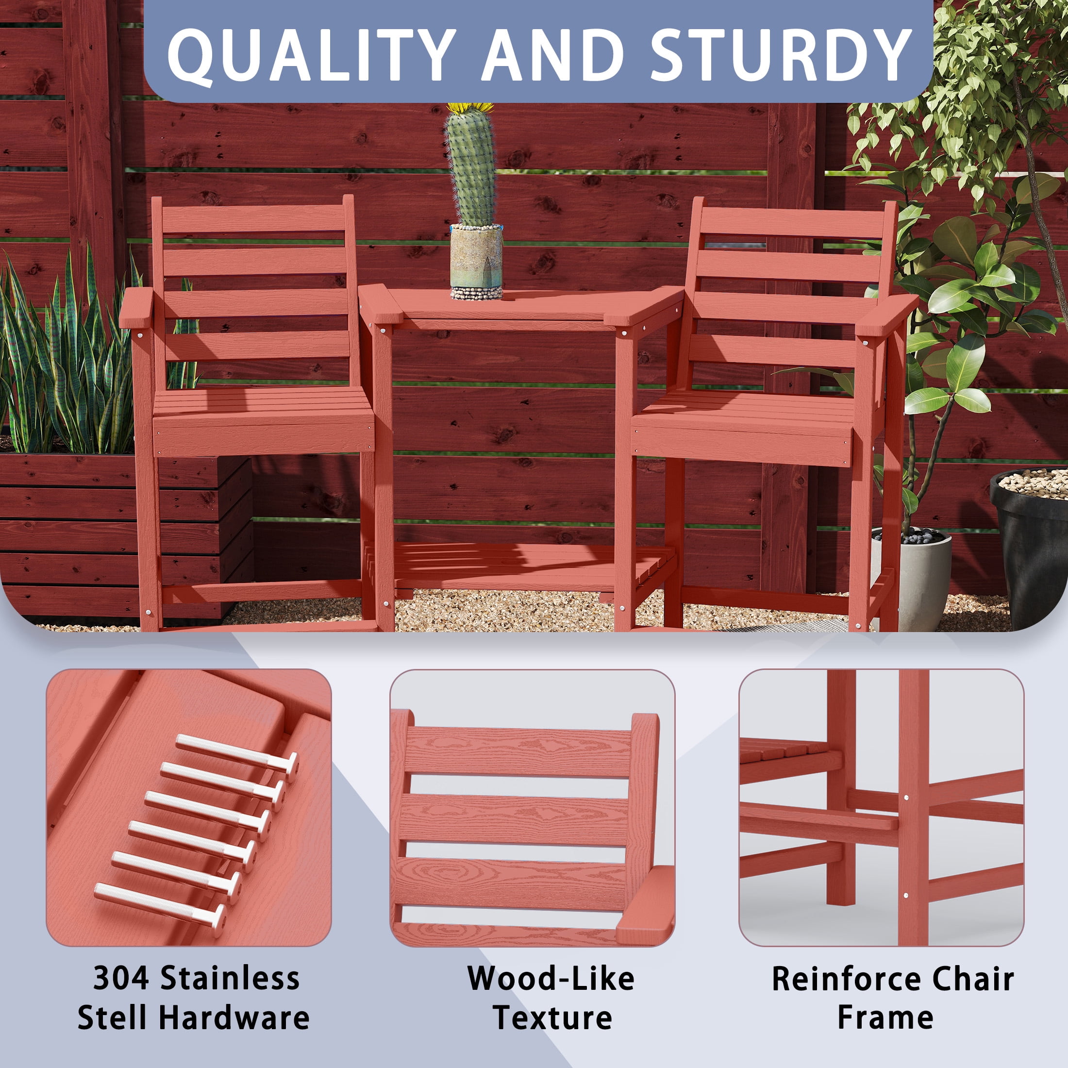 AreShark HDPE Tall Adirondack Chair Set with Removable Double Trays (Set of 2) Dark Red