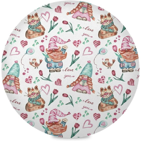 48"X 48" Romantic Love Gnomes Elastic Fitted Edged Round Tablecloth Fade Resistant Anti-Shrink Table Cloth Washable Table Cover for Banquet Home Indoor or Outdoor