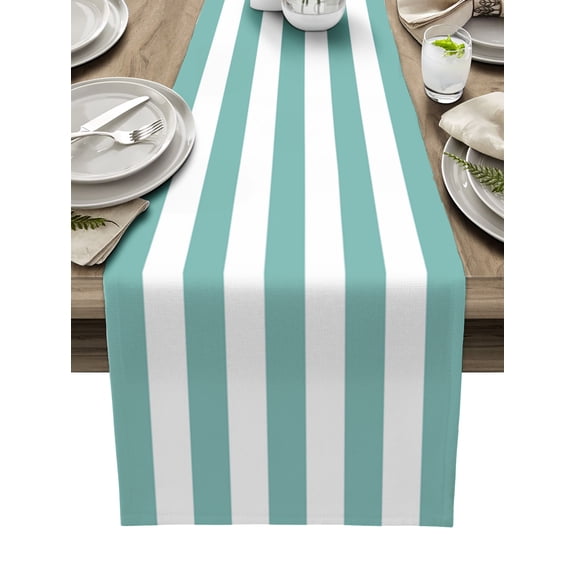Hokiten Table Runners 36 Inches Long Dress Scarves, Green Stripes Farmhouse Kitchen/Dining Table Runner, Short Coffee Tablerunners, White Texture 13x36 Inch