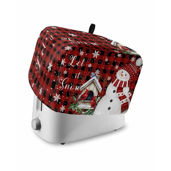 Fsddascl Red Plaid Snowman Christmas Toaster Cover 4 Slice, Large Kitchen Appliance Covers, Farmhouse Birds Snowflake Toaster Oven Cover with Loop, Bread Machine Cover Polyester Dust Cover Protection