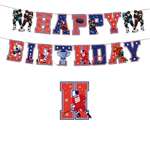 Ice Hockey Theme Party Decorations, Sports Birthday Party Supplies, Cake Topper Flag Set, Game Day Celebration Decor, Blue and White Ornaments, Event Banner Set