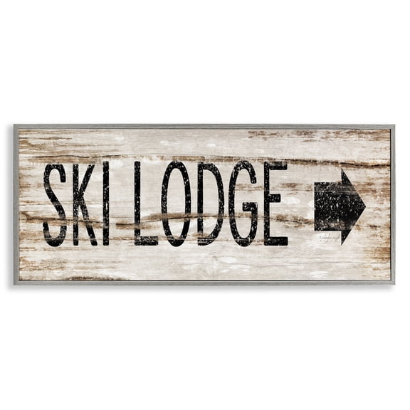 Stupell Industries Farmhouse Ski Lodge Rustic Sign Gray Framed Giclee Art, 24 x 10, by Jennifer Pugh