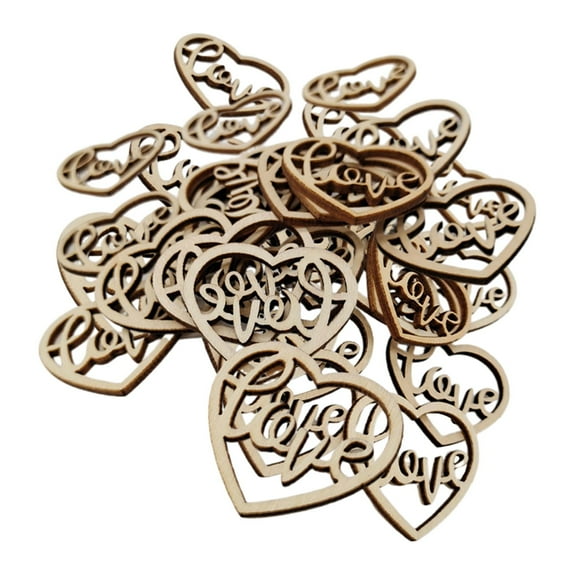 HOMYL 50Pcs Love Wood Slices Embellishments Wood Discs Hollowed Decor Crafts Ornaments