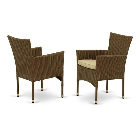 East West Furniture Bork Metal & Wicker Patio Dining Chairs in Brown (Set of 2)
