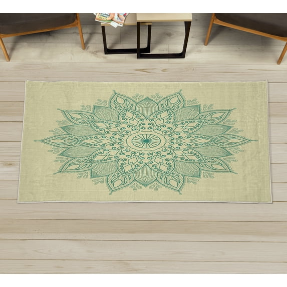 Mandala Decorative Rug, Lotus Inspired Flower Lace Circle Ornate Retro Pattern Eastern Universe Theme, Quality Carpet for Bedroom Dorm and Living Room, 6 Sizes, Avocado Green, by Ambesonne