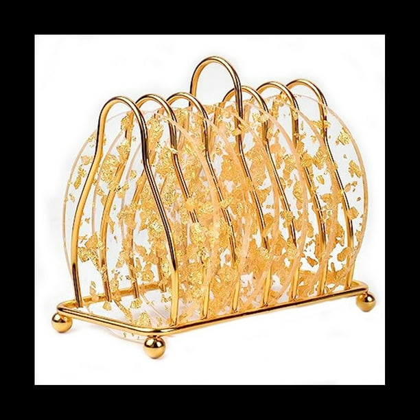 6 Posavasos AcríLicos de LáMina Dorada con Soporte, Juego de Posavasos para Barra de ProteccióN de Mesa, DecoracióN de Cocina para el Hogar