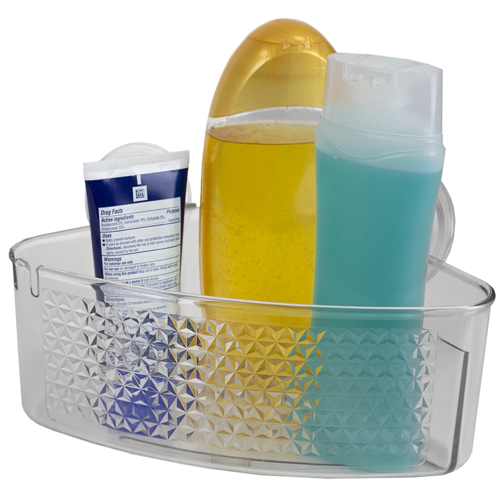 Large Cubic Patterned Plastic Corner Shower Caddy with Suction Cups