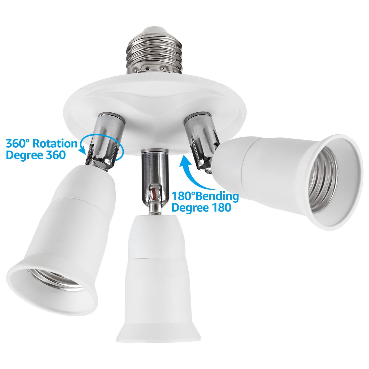 6 Pack 3-in-1 Light Socket Splitter, E26 E27 Adapter Converter Standard LED Bulbs Holder, 360 Degrees Adjustable 180 Degree Bendable, Max Watt 180W