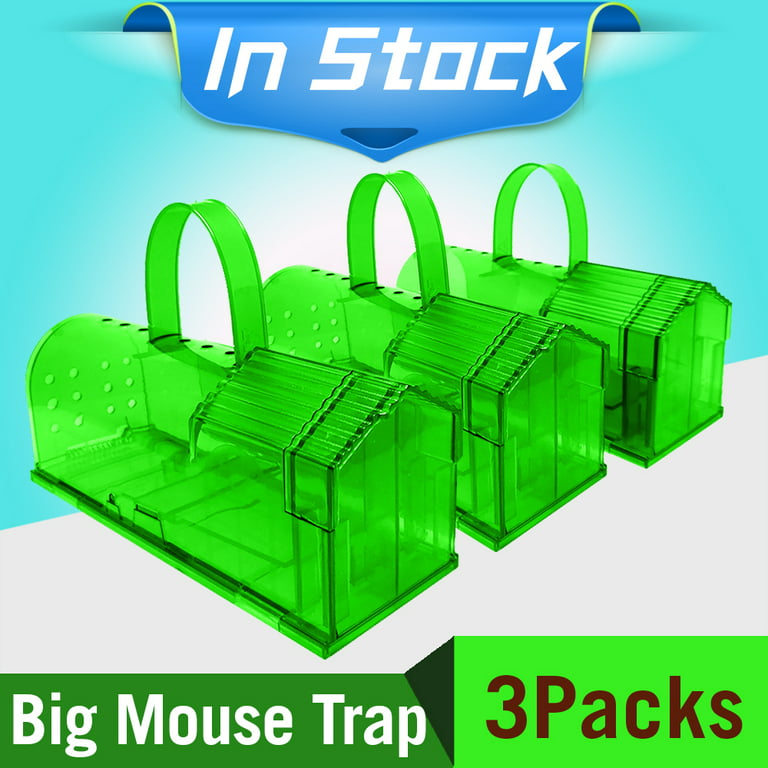 3 Pack Enlarged Humane Mouse Traps No Kill Rat Trap with Handle, Reusable Catch and Release Chipmunk Trap, Pet and Children Friendly Mice Trap That