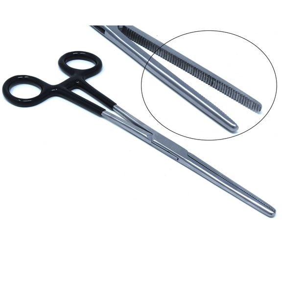 Stainless Steel Fishing Pliers Anglers Catch & Release Serrated Tool, Black Vinyl Grip 8" Straight